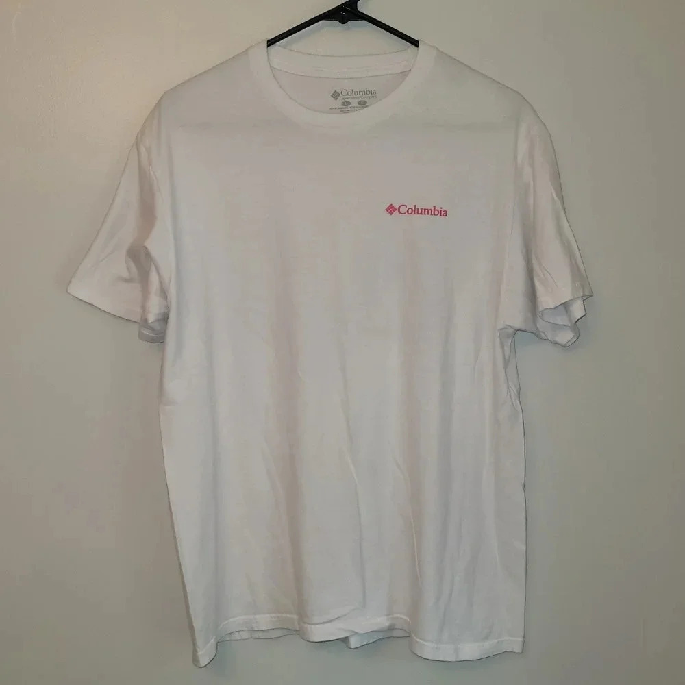 *4/$20 TEE*COLUMBIA men's Large short sleeve hiking by lake sunset w/dog LOT-E - Picture 2 of 6